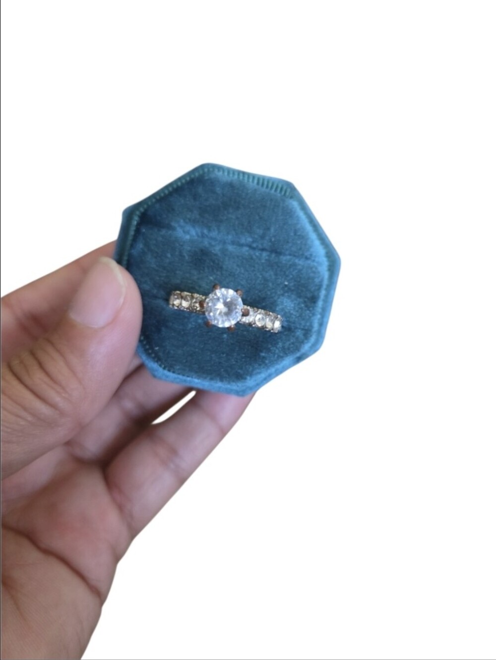 Size 7 Silver Toned Solitaire-Style Crystal Ring